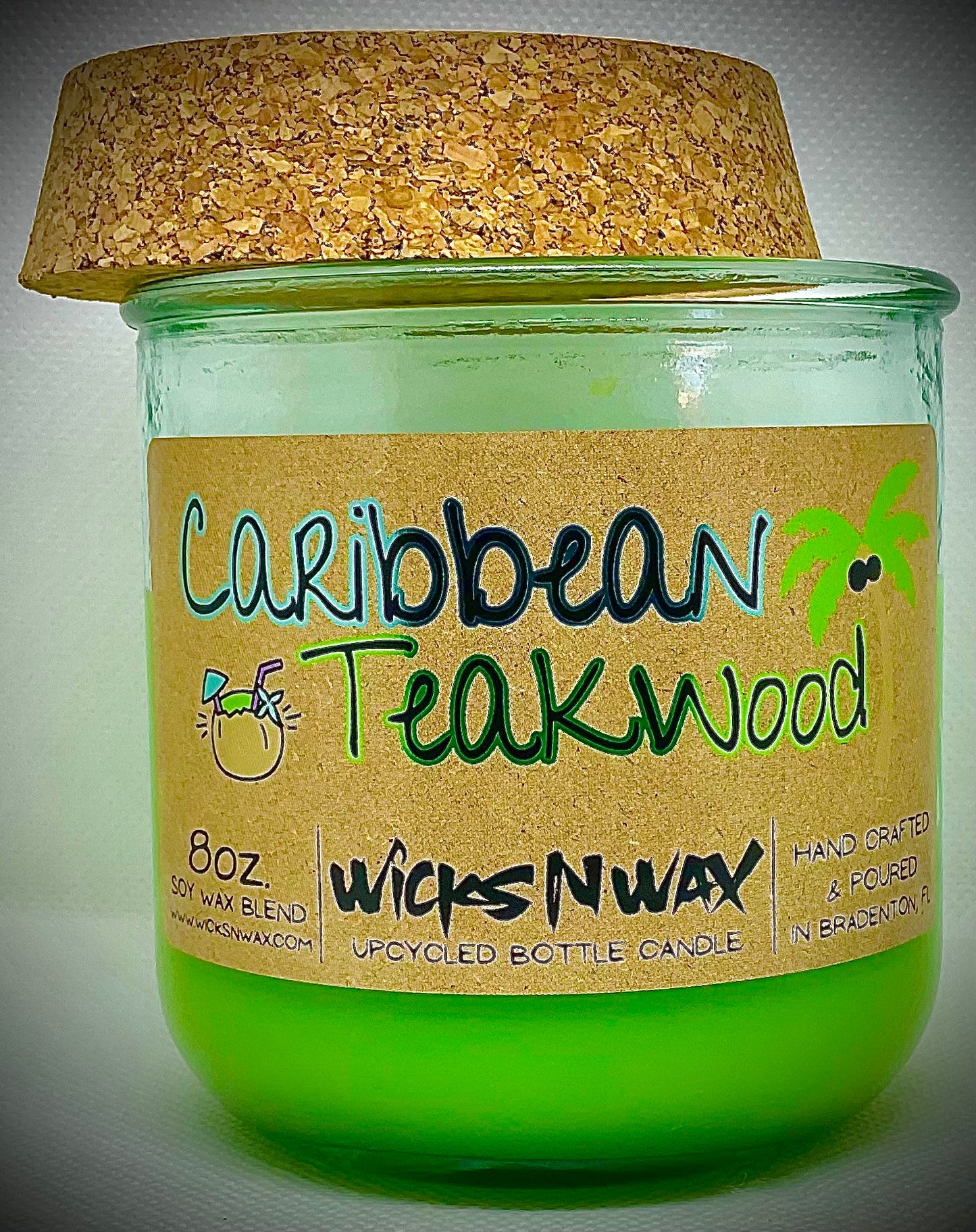 Caribbean Teakwood | Candle | 100% Recycled Glass  WicksNWax