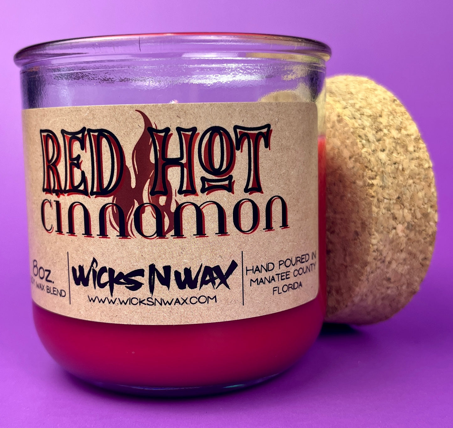 Red Hot Cinnamon | Recycled Glass Candle  | WicksNWax
