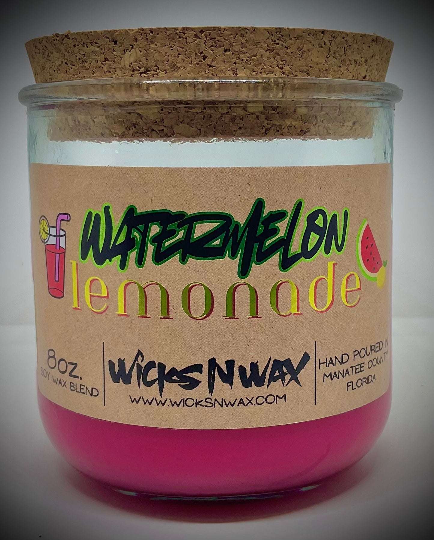 Watermelon Lemonade | Candle | 100% Recycled Glass | WicksNWax