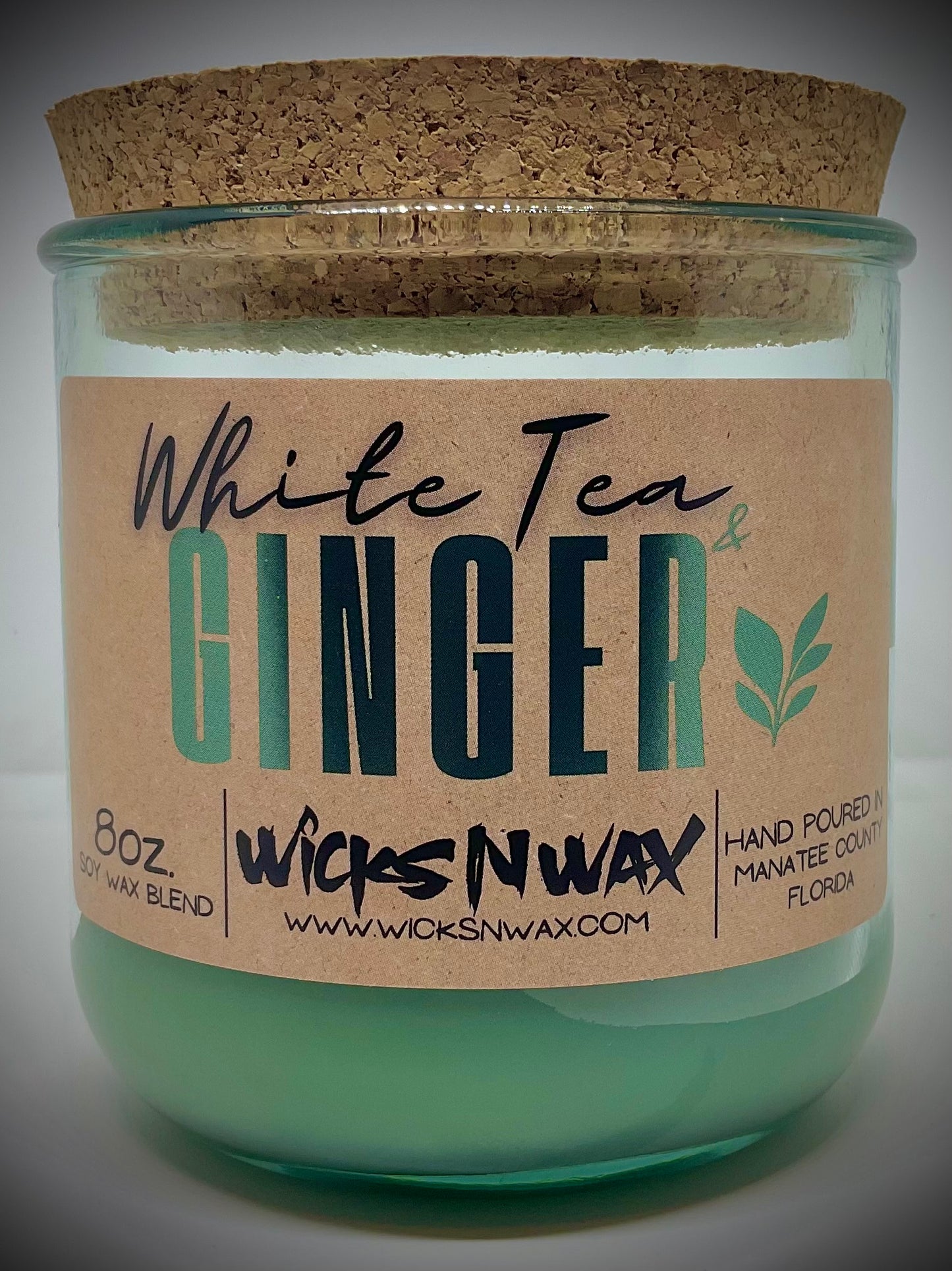 White Tea & Ginger | Candle | 100% Recycled Glass | WicksNWax