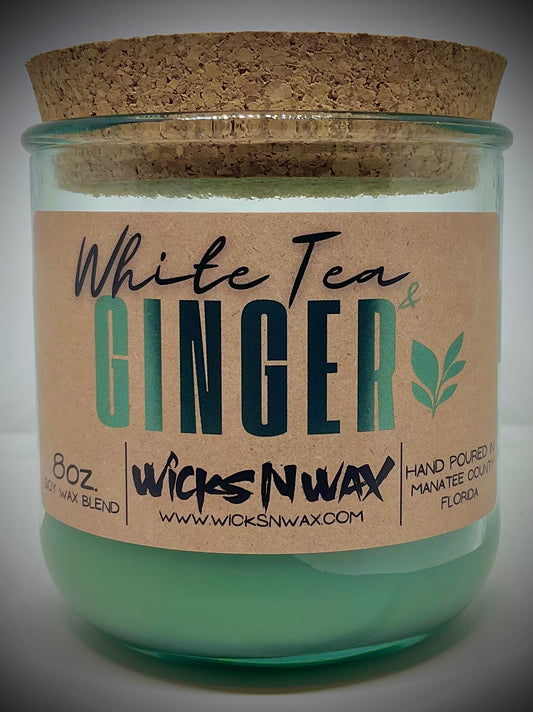 White Tea & Ginger | Candle | 100% Recycled Glass | WicksNWax