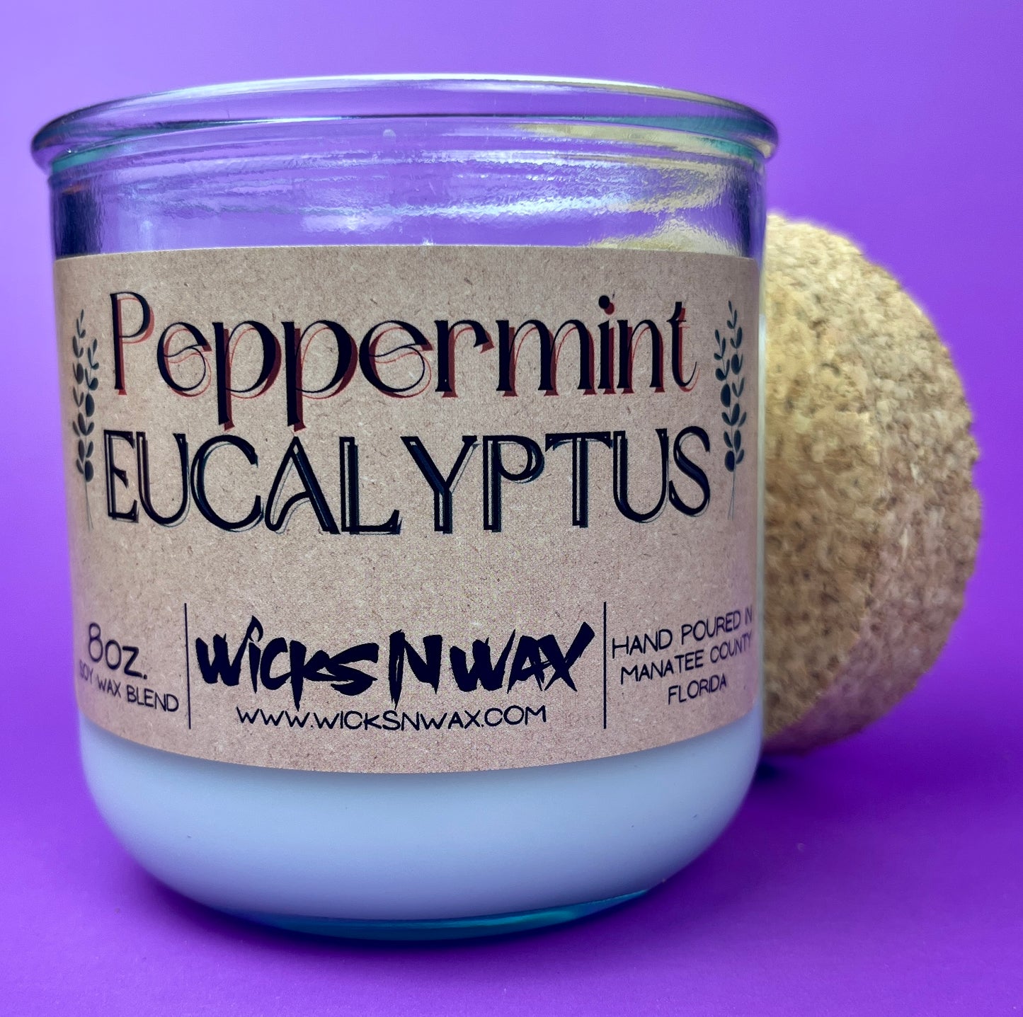 Peppermint Eucalyptus | Recycled Glass Candle  | WicksNWax