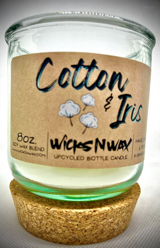 Cotton & Iris | Candle | 100% Recycled Glass | WicksNWax