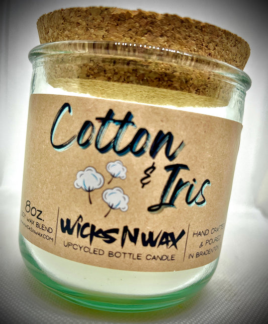 Cotton & Iris | Candle | 100% Recycled Glass | WicksNWax