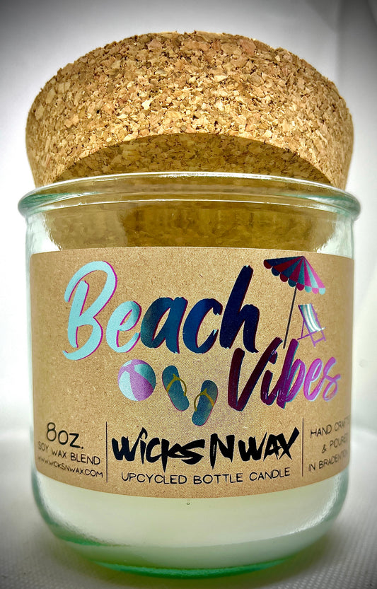 Beach Vibes | Candle | 100% Recycled Glass | WicksNWax