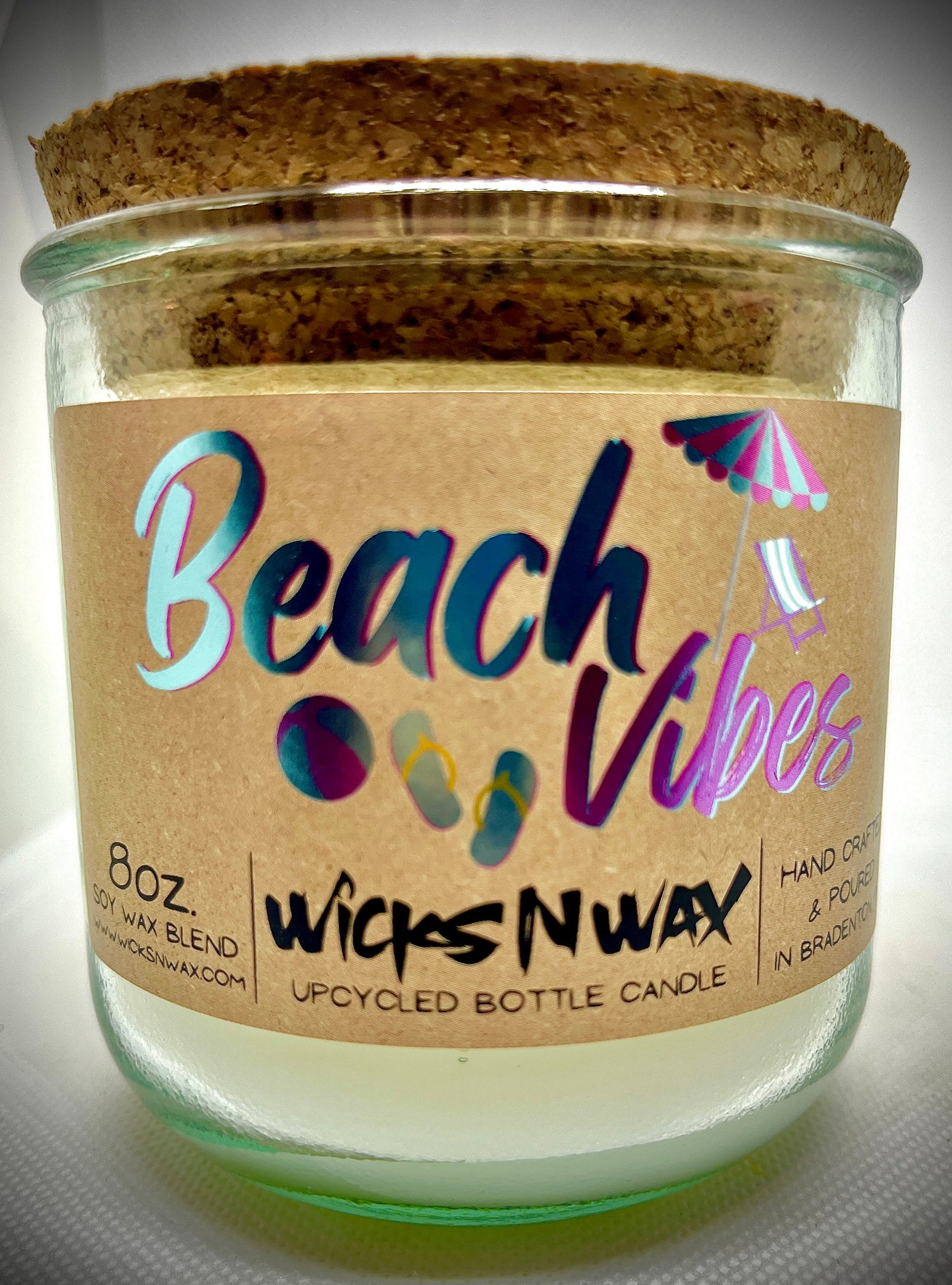 Beach Vibes | Candle | 100% Recycled Glass | WicksNWax