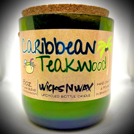 Caribbean Teakwood | Candle | Upcycled Champagne Bottle | WicksNWax