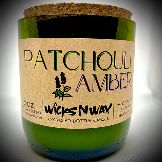 Patchouli Amber | Candle | Upcycled Champagne Bottle | WicksNWax