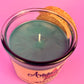 Recycled glass candle in clear jar with blue wax and cork lid, single wick