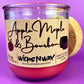 Apple Maple & Bourbon candle in recycled glass, red wax, WicksNWax label front