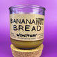 Recycled glass candle jar with cork lid, Banana Nut Bread label, WicksNWax