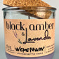 Recycled glass candle jar with cork lid, purple wax; WicksNWax Black Amber & Lavender