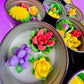Small cactus art tin set featuring large yellow and pink flower wax pieces