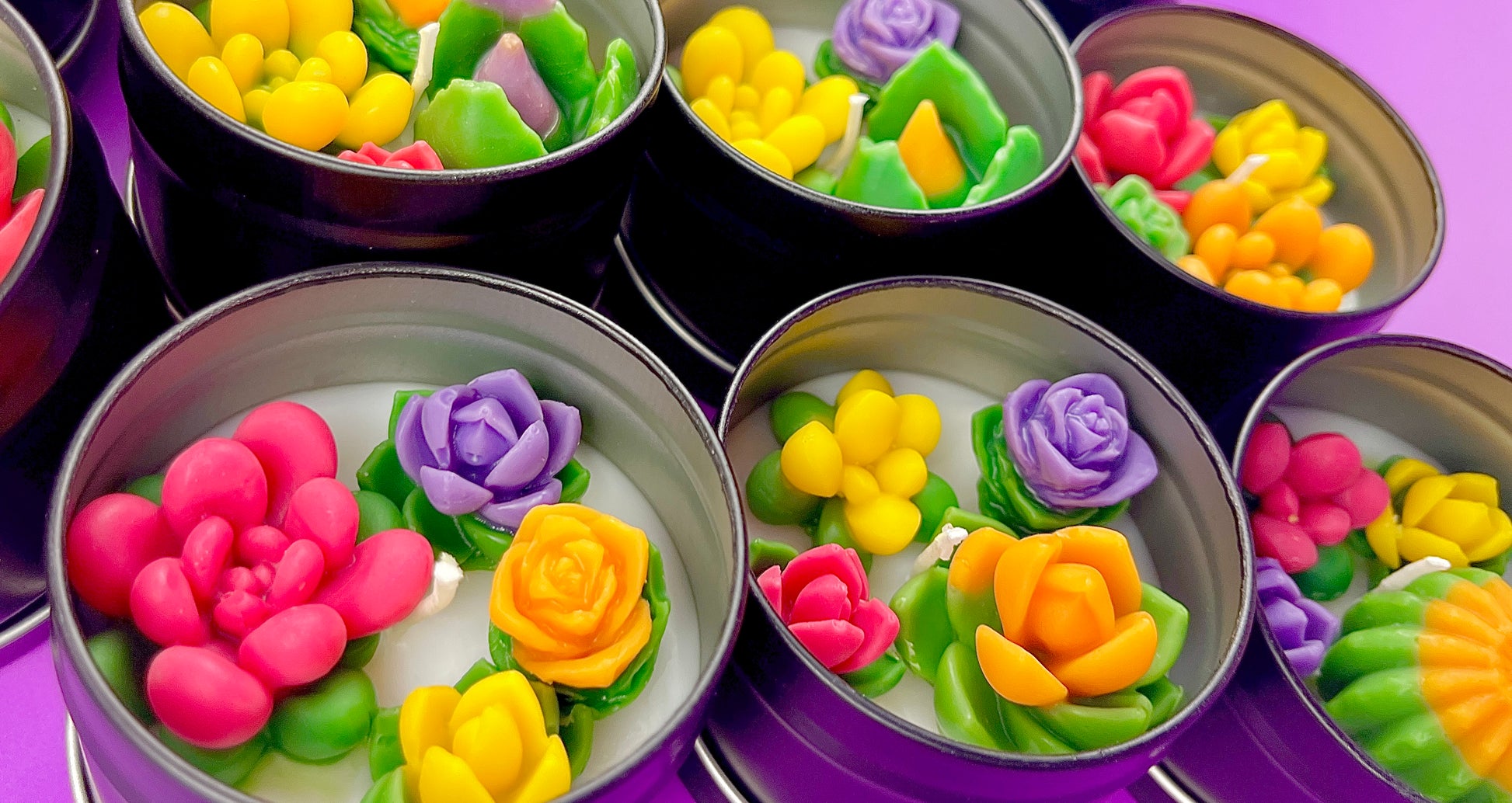 Small cactus art tin set with multiple cups of colorful flower and leaf wax