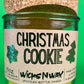 Christmas Cookie recycled-glass candle, green glass jar with cork lid and printed label