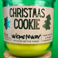Christmas Cookie recycled-glass candle, green jar with cork lid, yellow wax