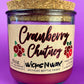 Recycled glass bottle candle with cork lid, magenta wax, Cranberry Chutney label