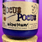 Purple candle jar with cork base and kraft label for WicksNWax Hocus Pocus