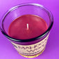 Recycled glass candle jar with burgundy wax and visible wick, Mahogany Woods