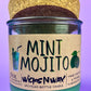Mint Mojito bottle candle in mint-green glass jar with cork lid and printed label