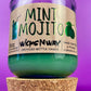 Recycled glass candle with mint-green wax, cork base, MINT MOJITO label and wicks