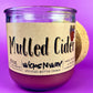 Mulled Cider recycled glass candle with cork lid, purple wax, WicksNWax label