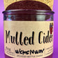 Mulled Cider recycled glass candle with cork lid, purple wax, front label