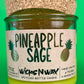 Pineapple Sage recycled glass candle with cork lid and lime-yellow wax in green jar