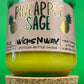 Pineapple Sage recycled glass candle with green jar and cork base, yellow wax and label