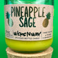 Pineapple Sage recycled glass candle with cork base, green jar, and yellow wax