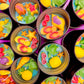 Small round wax melt tins with mixed sea shapes: turtle, starfish, shells in colors
