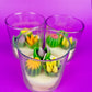 Small cactus art candle: clear glass cup with colorful cactus wax toppers