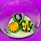 Small cactus art candle: clear glass with green succulents and yellow flower wax