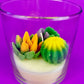 Small cactus art candle: clear glass with yellow and green cactus wax toppers
