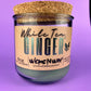 Recycled glass candle jar with cork lid and White Tea & Ginger label, WicksNWax.