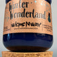 Blue glass candle with cork base and Winter Wonderland label