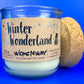 Recycled glass candle with cork base, Winter Wonderland label and snowman graphic