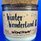 Recycled glass candle with cork lid and Winter Wonderland label