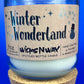 Recycled glass candle with cork base and Winter Wonderland label